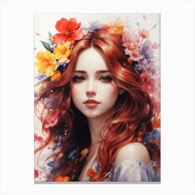 Beautiful Girl With Flowers Print  Canvas Print