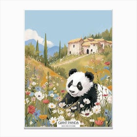 Giant Panda In A Field Of Flowers Poster 1 Canvas Print