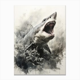Shark, Japanese Brush Painting, Ukiyo E, Minimal 2 Canvas Print