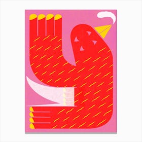 Red and yellow bird with white boots on pink risograph style Canvas Print