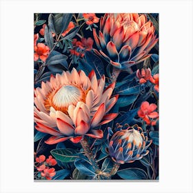 Proteas Wallpaper Inspired By William Morris Canvas Print