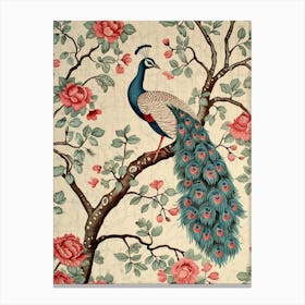 Cream & Floral Vintage Peacock Wallpaper 1 Canvas Print