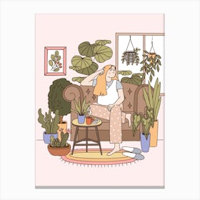 Girl In A Room With Plants Canvas Print