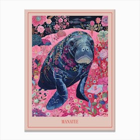 Floral Animal Painting Manatee 3 Poster Canvas Print