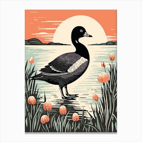 Vintage Bird Linocut Coot 1 Canvas Print