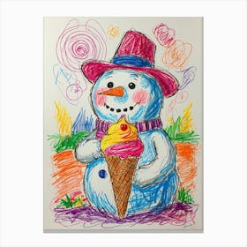 Snowman With Ice Cream Canvas Print