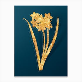 Vintage Narcissus Easter Flower Botanical in Gold on Teal Blue n.0265 Canvas Print