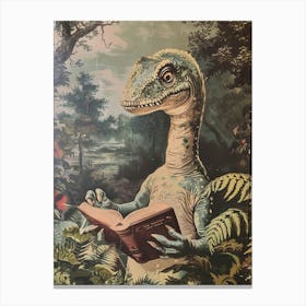 Dinosaur Reading A Book Retro Illustration Canvas Print