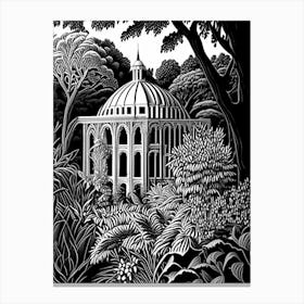 Kew Gardens Hillsborough Castle, 1, United Kingdom Linocut Black And White Vintage Canvas Print