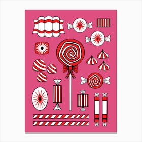 Pink Peppermint Christmas Candy Illustrated Canvas Print