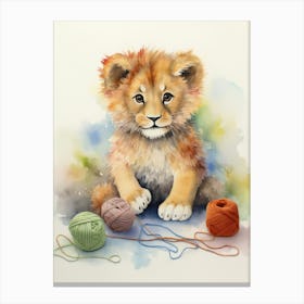 Knitting Watercolour Lion Art Painting 1 Canvas Print