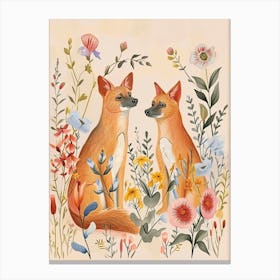 Folksy Floral Animal Drawing Coyote Canvas Print
