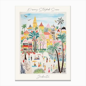 Poster Of Jakarta, Dreamy Storybook Illustration 4 Canvas Print