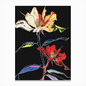 Neon Flowers On Black Rose 6 Canvas Print