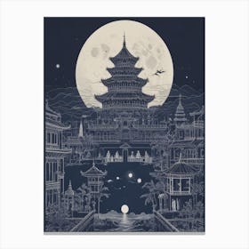 Moon Over Chinese Pagoda Canvas Print