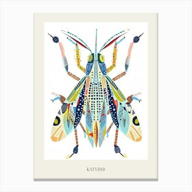 Colourful Insect Illustration Katydid 4 Poster Canvas Print