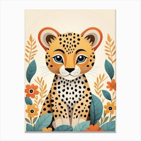 Floral Cute Baby Leopard Nursery Illustration (27) Canvas Print