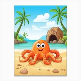 Coconut Octopus Kids Illustration 1 Canvas Print