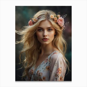 Beautiful Girl With Flowers Canvas Print