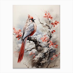Rooster, Japanese Brush Painting, Ukiyo E, Minimal 4 Canvas Print