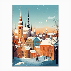 Winter Travel Night Illustration Tallinn Estonia 2 Canvas Print