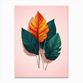 Three Leaves On A Pink Background 1 Canvas Print