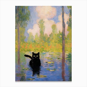 Black Cat And A Monet Inspired Landscape 4 Canvas Print