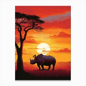 Rhinoceros Sunset Silhouette Painting 2 Canvas Print