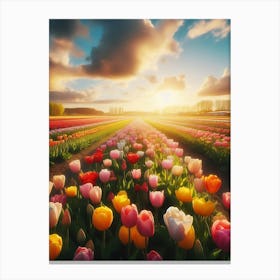 Tulip Field At Sunset 3 Canvas Print