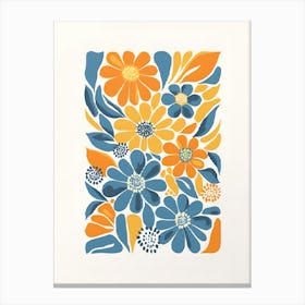 Blue And Orange Flowers Canvas Print