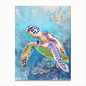 Sea Turtle Deep In The Ocean Textured Painting 2 Canvas Print