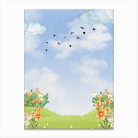 Flowers And Birds In The Sky Watercolor Canvas Print