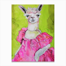 Animal Party: Crumpled Cute Critters with Cocktails and Cigars Llama In Pink Dress Canvas Print