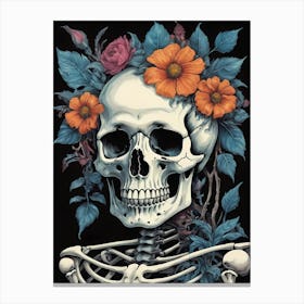 Floral Skeleton In The Style Of Pop Art (63) Canvas Print