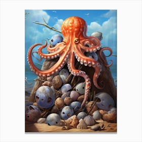 Octopus Using Tools Illustration 2 Canvas Print