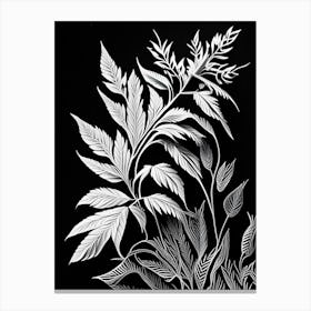 White Willow Leaf Linocut 2 Canvas Print