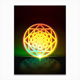 Neon Geometric Glyph in Watermelon Green and Red on Black n.0033 Canvas Print