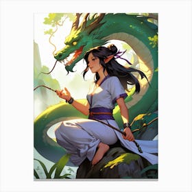 Chinese Girl With Dragon 2 Canvas Print