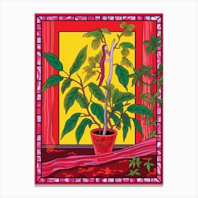 Pink And Red Plant Illustration Croton Norma 2 Canvas Print