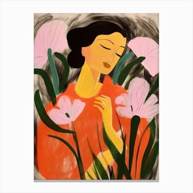 Woman With Autumnal Flowers Calla Lily 1 Canvas Print