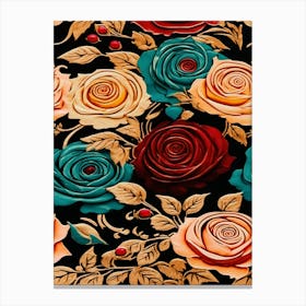 Roses On Black Canvas Print