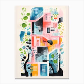 A House In Athens, Abstract Risograph Style 3 Canvas Print