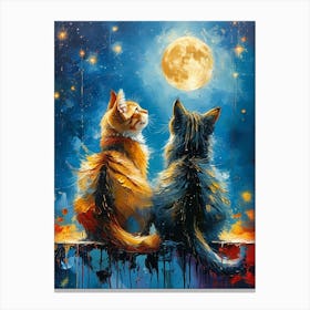 Two Cats Admire The Moon Canvas Print