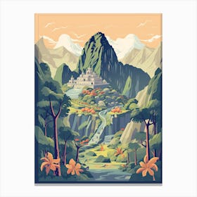 Machu Picchu   Cusco, Peru   Cute Botanical Illustration Travel 1 Canvas Print