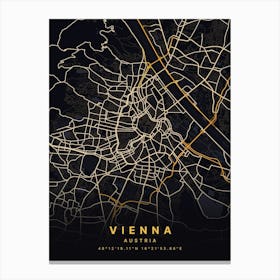 Vienna Austria Black And Gold Map Zoomed Leinwandbild