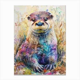 Otter Colourful Watercolour 2 Canvas Print