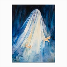 Watercolor Painting Capturing A Figure Shrouded In A Translucent Veil Reminiscent Of Religious Icon (1) Canvas Print