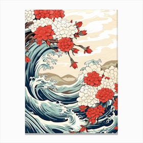 Great Wave With Jasmine Flower Drawing In The Style Of Ukiyo E 3 Canvas Print