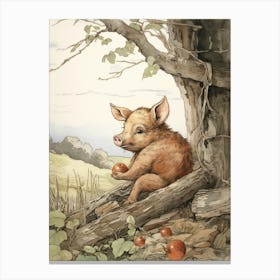 Storybook Animal Watercolour Pig 2 Canvas Print