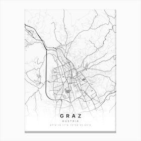 Graz Austria White Map Canvas Print